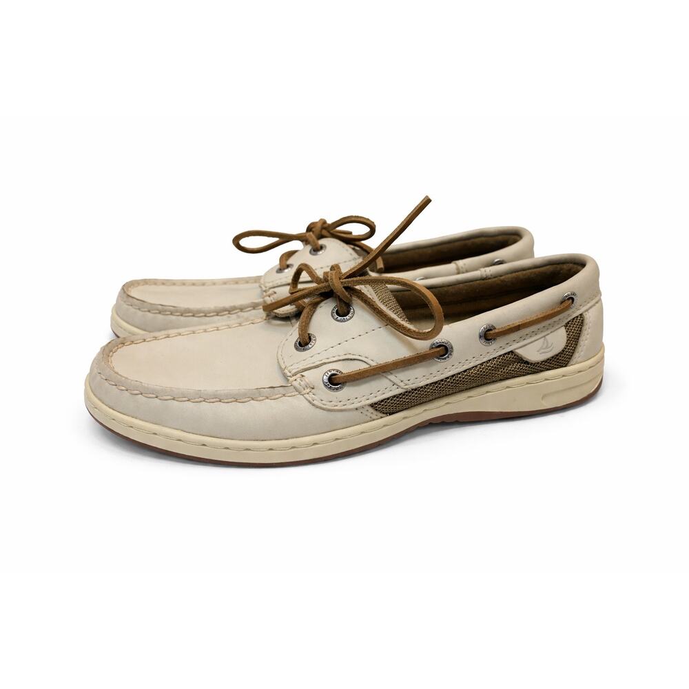 Sperry Top-Sider Leather Boat Shoes Tan Beige Lace-Up Casual Shoes Size 6M